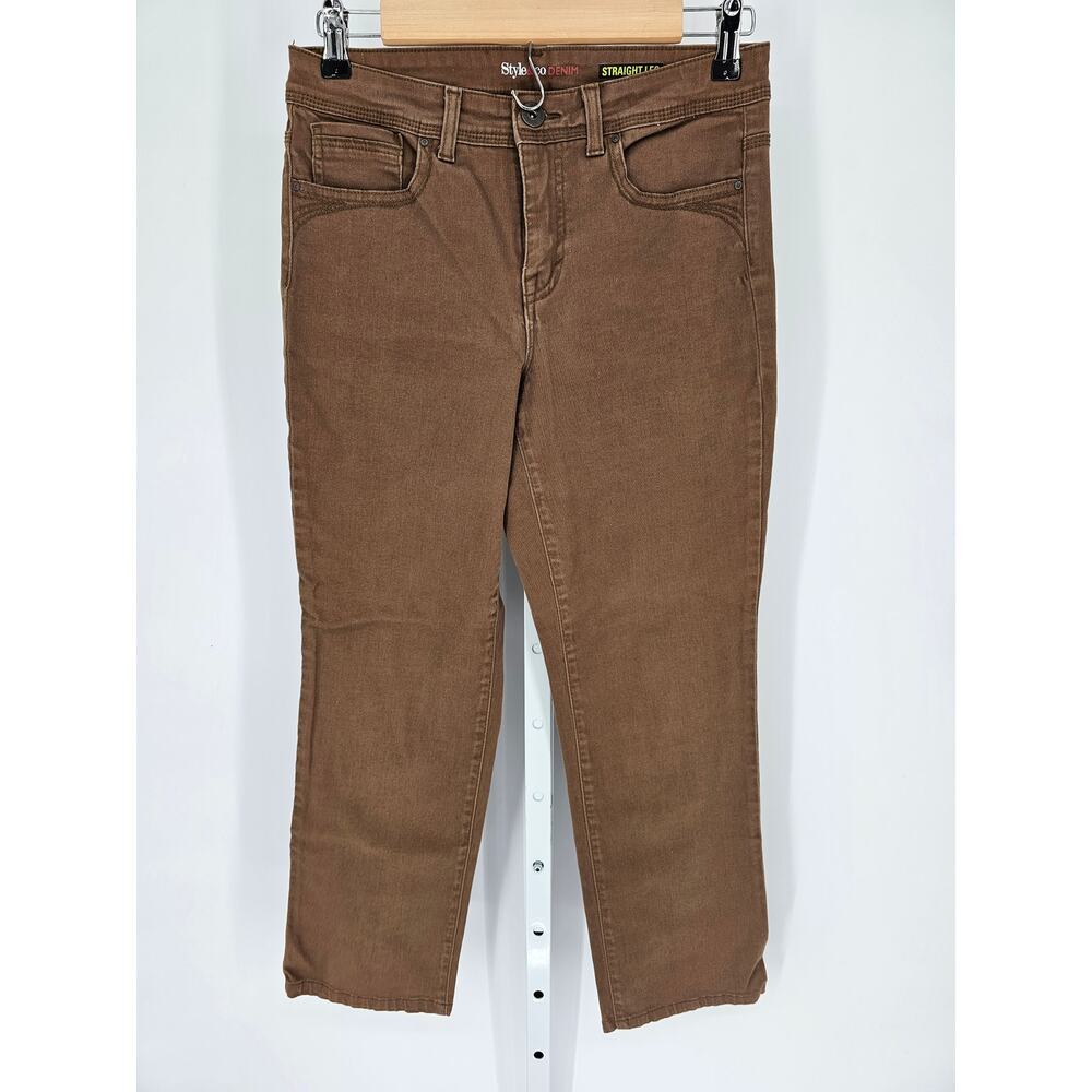 Style&Co Women's Mid Rise Pocket Button Closer Brown Straight Leg Pants Size 6